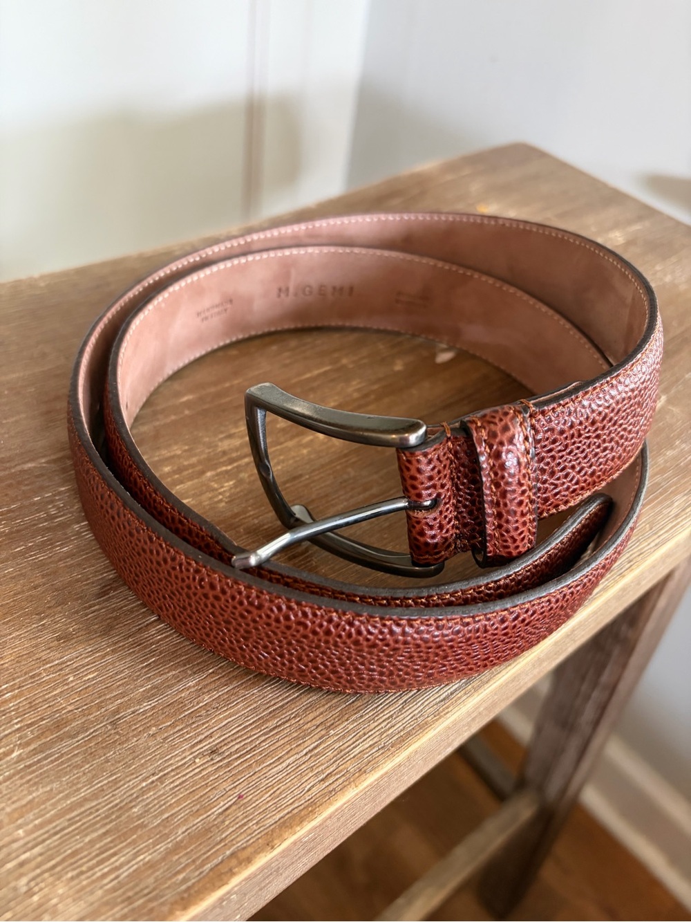 M.Gemi Italian Leather Belt pebblesy brown leather Handmade In Italy - 36 new